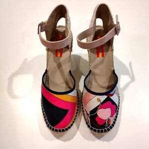 Respoke Pucci Scarf Buckle Wedge Espadrilles Pink Black Designer 39